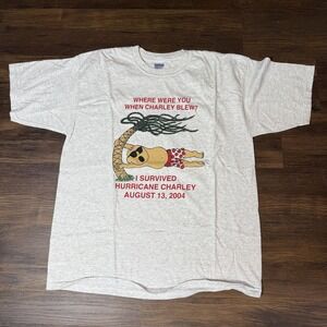 Vintage Hurricane Charley Shirt Mens XL Gray I Survived 2004 Disaster Tee 00s